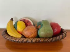 Fruit Bowl Mid Century Modern Terracotta & Leather Bowl and 7 Pcs of Fruit (CT)