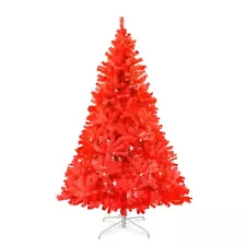 5/7/7.5' Red Hinged Christmas Tree Artificial Fir Xmas Tree for Holiday Decor