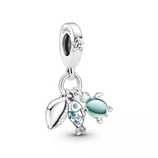 PANDORA Fish, Sea Turtle & Conch Triple Silver Dangle Charm - 791697C01