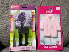 2 Barbie Outfits-1 Beat Street Jean Skirt/Purple Top & 1Coat Collection Pink Fur