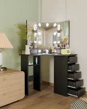 Dressing Makeup Table Vanity Desk Dresser with Mirror &Colors 10 LED Lights SALE