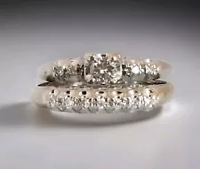 Estate 14k Set of 2 Natural Diamonds Rings Engagement & Wedding from the 40s