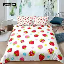 Strawberry Duvet Cover Set Red Strawberry Bedding Set Food Fruit Quilt Cover