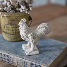 Cast Iron Antique White Rooster Figurine Farmhouse Kitchen Decor Paperweight