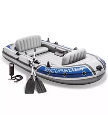 Intex Excursion 5 Person Inflatable Rafting and Fishing Boat Set with 2 Oars