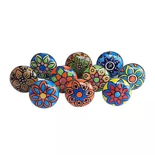 Hand Painted Vintage Ceramic Knobs for Kitchen Cabinet & Drawer Pulls Set of 10