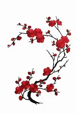 #6767A 10 5/8" Quince, Sakura Cherry Flower Embroidery Iron On Applique Patch