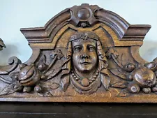 Antique Oak Pediment Hand Carved Over Door Furniture Architectural Cornice