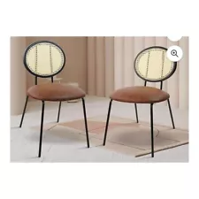 New in box set of 2 clatina modern industrial rattan & metal dining chairs