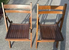 2 Vintage Wooden Slated Seat Folding Chair-Outdoor/Indoor