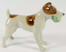 Miniature Ceramic Hand Painted Jack Russell with Ball Dog Figurine - White/Tan