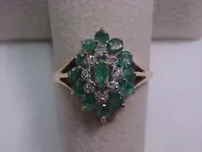 ESTATE NATURAL GREEN EMERALD AND DIAMOND RING 10K YELLOW GOLD sz6.5