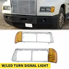 For 1988-2012 Freightliner FLD120 Headlight Bezel Pair W/LED Turn Signal Light (For: More than one vehicle)