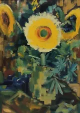 Clearance Sale Still Life Sunflowers Double-Sided Painted Signed Klotz Dated 61