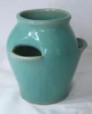 6 3/4" Vintage Aqua Strawberry Pot or Planter Matte glaze Stoneware