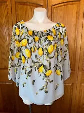 NWT WHITE HOUSE BLACK MARKET LEMON PRINT TOP SHIRT BLOUSE SZ XL BLUE YELLOW