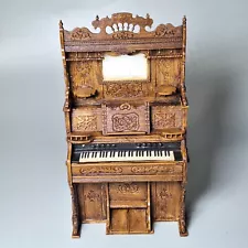 Miniature Assembled Pump Organ for Dollhouse 1:12 Brown Plastic Vintage