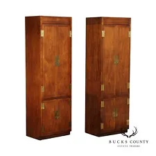 Henredon 'Scene One' Campaign Style Pair of Oak Wardrobe Storage Cabinets