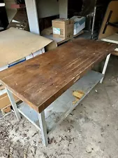 6’ftlong Vintage Industrial Wood Butcher Block Work Table 30"d x 30" tall