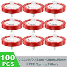 10-100pc PTFE Syringe Filter 13mm 25mm Diameter, 0.45 um 0.22 um Pore Size, HPLC