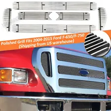 Chrome Grille Fits 2004-2015 Ford F650 F750 Main Upper Billet Grill Insert 6pcs