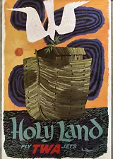 Original 40"x25" Holy Land Israel TWA Air Travel Poster 1958 David Klein #4-1085