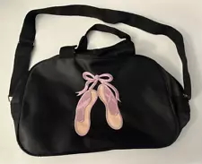 Black Ballet/Sports Bag with Pink Ballet Slipper Image, Zipper, Shoulder Strap