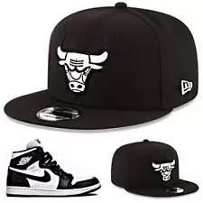 New Era Chicago Bulls Snapback Hat Match Air Jordan Retro 1 High Black White Cap