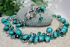 Beautiful TEAL Bead Silvertone NECKLACE 18" New *SALE*