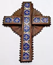 Hand Crafted Tile + Metal Mexican Folk Art Cross 9.5"-For Gallery Grouping