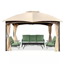 Aoodor 12 x 12 ft. Outdoor Metal Frame Canopy Top Gazebo with Mosquito Netting