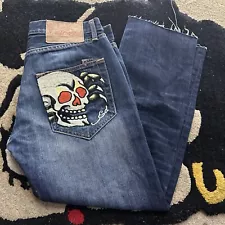 Y2K Ed Hardy Men's Skull Spider Jeans Tag Size 30x34 see pics for measurements