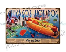 Vienna Beef Chicago Style Hot Dog Navy Pier sausage metal tin sign cool art sale