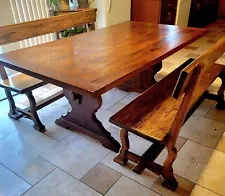 Mission Solid Quarter Sawn Oak Dining Table And Bench Chairs Butterfly Joint HTF