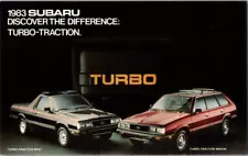 Vintage 1983 Subaru Turbo Traction Wagon & BRAT Oversized Dealer Postcard