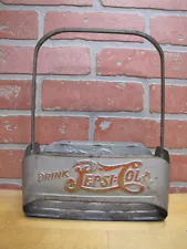 DRINK PEPSI-COLA DOUBLE DOT ORIGINAL OLD SODA BOTTLE CARRIER SIGN EMBOSSED TIN