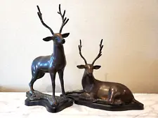 Pair of Large Bronze Wildlife animals Stag Deer Sculptures Statues