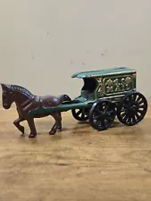 Vintage Cast Iron US MAIL Horse Drawn Mail Cart 7.5" Long, Preowned