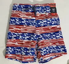 Speedo Mens American Flag Stripe 9" E-Board Swim Trunks Red White Blue Small