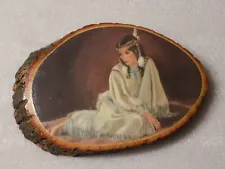 Native American Indian Lady Female Photo Print Lacquered On Wood Wall Picture