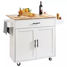 VEVOR Drop-Leaf Kitchen Island Trolley Cart Wood Storage Cabinet w/ Drawers/Rack