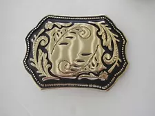 Belt Buckle Western Silver & Black Vintage 1970's/1980's. Made in USA style B.