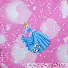 BonEful FABRIC FQ Cotton PINK Heart DISNEY PRINCESS Dance Ballet Dress Girl Star