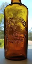 Scarce San Francisco Stag Picture Whiskey Ahrens Bullwinkel Western Bottle Amber