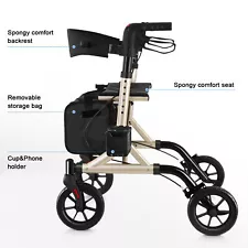 Rollator Walker w/cup Holder, 8" Wheels, Folding w/Seat For Senior 300lbs Gold