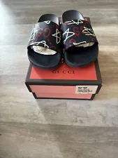 Gucci Calfskin GucciGhost Star Slides in Blue/Red Size 41