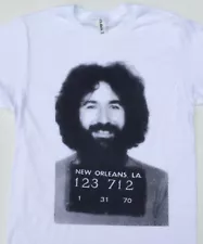 JERRY GARCIA MUGSHOT TEE $25 SIZES S-3XL FREE SHIP ROCK MUSIC OUTLAW NEW T-SHIRT