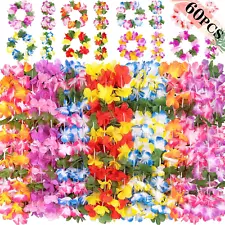 60PCS Hawaiian Luau Leis Necklaces Bracelets Headbands Tropical Hibiscus Flowers