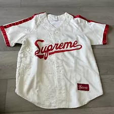 Supreme Rayon Baseball Jersey Top Medium White Made In USA Read Description