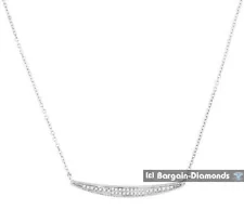 Ladies 10K White Gold Bar Shield .10ct Natural Diamonds on 15" Necklace 30x3x2mm